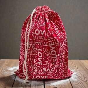 Cotton "Love" Print Valentine Bread Bag, Reusable Sourdough Storage, Farmhouse